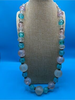 Multi-Color plastic Bead Statement Necklace - Pink & Teal